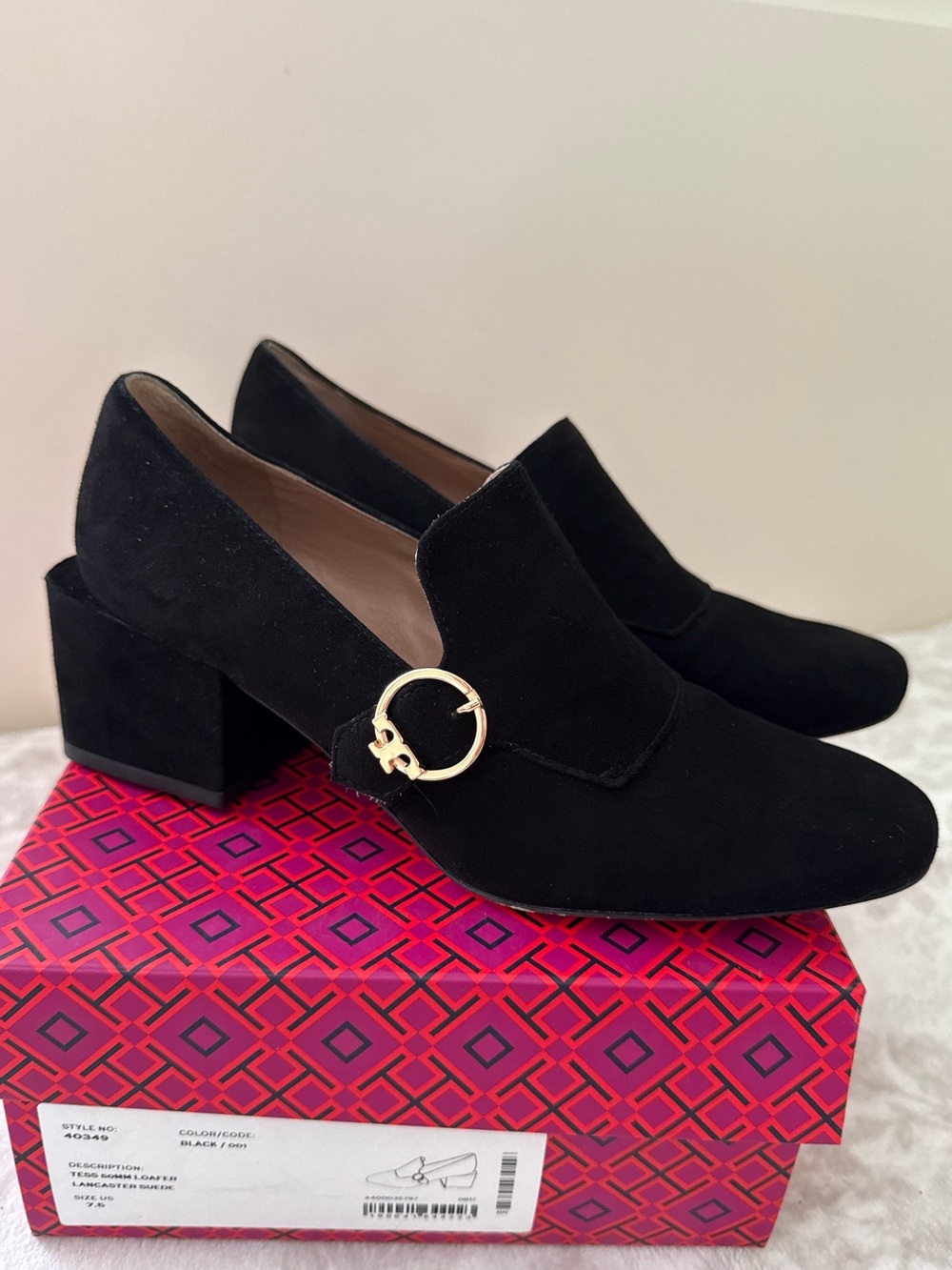 Tory Burch Tess Suede Block Heel Loafer Pumps